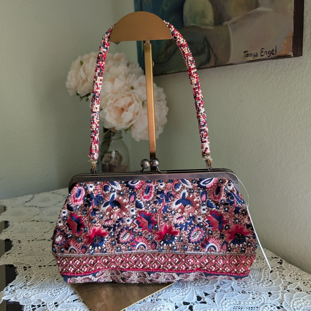 Anthropologie NWT Elegant Floral Embroidered Shoulder Bag